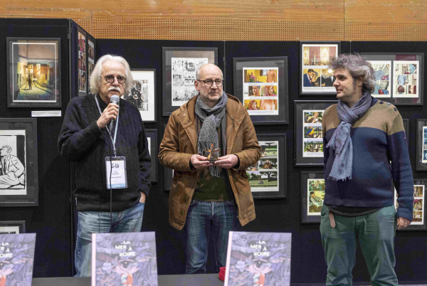 Remise du Prix de la SCAM au SoBD 2023 avec Yves Fremion - le lauréat Blutch - Pierre Cornilleau